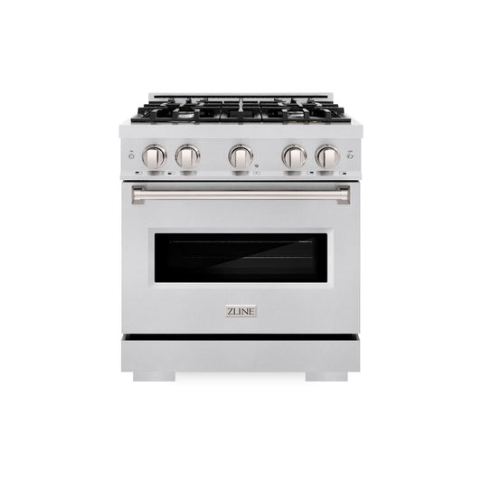ZLINE 30 in. 4.2 cu. ft. Classic Dual Fuel Range with 4 Burner Gas Cooktop and Electric Convection Oven in Satin Stainless Steel (CDRS-30) front.
