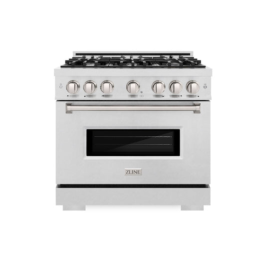 ZLINE 36 in. 5.2 cu. ft. Classic Gas Range with 6 Burner Cooktop and Convection Gas Oven in Satin Stainless Steel (CGRS-36) front.