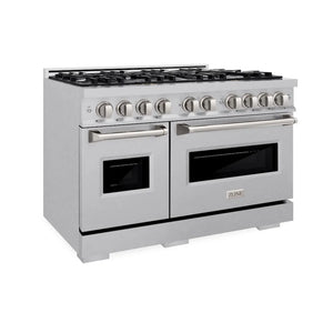 ZLINE 48 in. 6.7 cu. ft. Classic Double Oven Gas Range with 8 Burner Cooktop in Satin Stainless Steel (CGRS-48) main image.