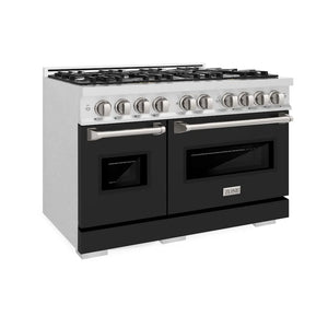 ZLINE 48 in. 6.7 cu. ft. Classic Double Oven Gas Range with 8 Burner Cooktop in Satin Stainless Steel with Black Matte Doors (CGRS-BLM-48) main image.