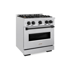 ZLINE Autograph Edition 30 in. 4.2 cu. ft. Classic Gas Range with 4 Burner Cooktop and Convection Gas Oven in Satin Stainless Steel and Matte Black Accents (CGRSZ-30-MB) side.