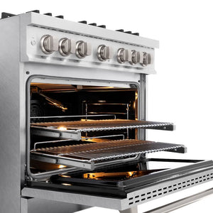 ZLINE 36 in. 5.2 cu. ft. Classic Gas Range with Convection Gas Oven in Satin Stainless Steel with 6 Brass Burners (CGRS-BR-36) oven racks, side.