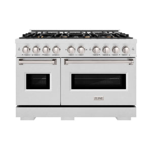 ZLINE 48 in. 6.7 cu. ft. Classic Double Oven Gas Range in Satin Stainless Steel with 8 Brass Burners (CGRS-BR-48) front.