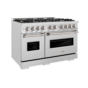 ZLINE 48 in. 6.7 cu. ft. Classic Double Oven Gas Range in Satin Stainless Steel with 8 Brass Burners (CGRS-BR-48) side.