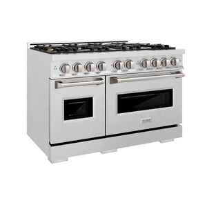 ZLINE 48 in. 6.7 cu. ft. Classic Double Oven Gas Range in Satin Stainless Steel with 8 Brass Burners (CGRS-BR-48) main image.