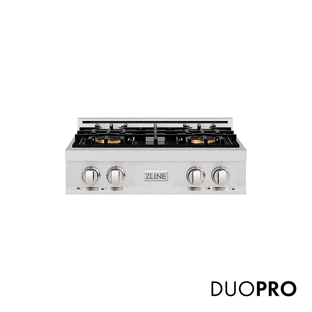 ZLINE 30 in. Classic Gas Rangetop with 4 Burner DuoPro™ Cooktop in Satin Stainless Steel (PCRTS-30)