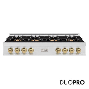 ZLINE Autograph Edition 48 in. Classic Gas Rangetop with 8 Burner DuoPro™ Cooktop in Satin Stainless Steel and Champagne Bronze Accents (PCRTSZ-48-CB)
