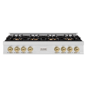 ZLINE Autograph Edition 48 in. Classic Gas Rangetop with 8 Burner DuoPro™ Cooktop in Satin Stainless Steel and Champagne Bronze Accents (PCRTSZ-48-CB)