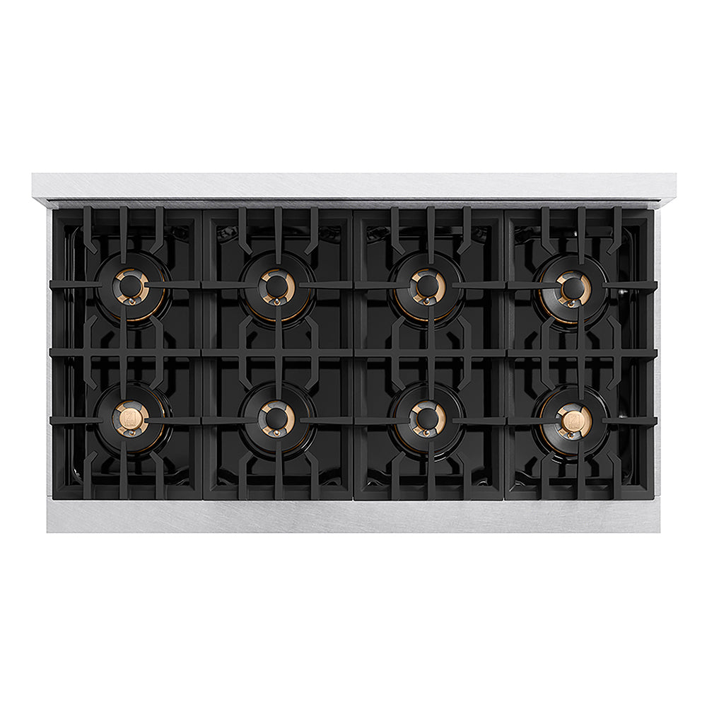 ZLINE Autograph Edition 48 in. Classic Gas Rangetop with 8 Burner DuoPro™ Cooktop in Satin Stainless Steel and Polished Gold Accents (PCRTSZ-48-G)