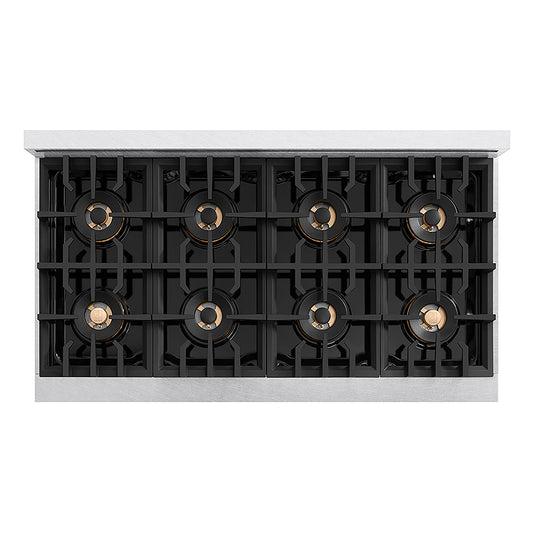 ZLINE Autograph Edition 48 in. Classic Gas Rangetop with 8 Burner DuoPro™ Cooktop in Satin Stainless Steel and Polished Gold Accents (PCRTSZ-48-G)