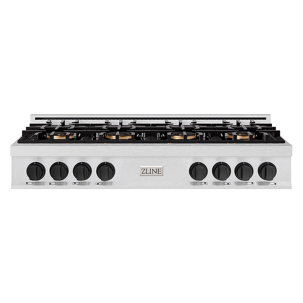 ZLINE Autograph Edition 48 in. Classic Gas Rangetop with 8 Burner DuoPro™ Cooktop in Satin Stainless Steel and Matte Black Accents (PCRTSZ-48-MB)