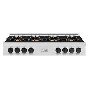 ZLINE Autograph Edition 48 in. Classic Gas Rangetop with 8 Burner DuoPro™ Cooktop in Satin Stainless Steel and Matte Black Accents (PCRTSZ-48-MB)