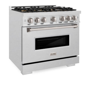 ZLINE 36 in. 5.2 cu. ft. Classic Dual Fuel Range with 6 Burner DuoPro™ Cooktop and Electric Convection Oven in Satin Stainless Steel (PCDRS-36) side, oven closed.