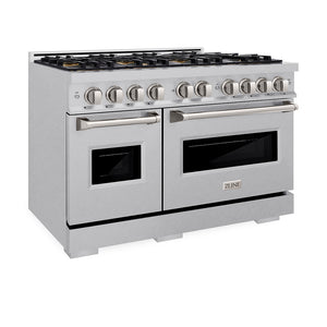 ZLINE 48 in. 6.7 cu. ft. Classic Dual Fuel Range with 8 Burner DuoPro™ Cooktop and Dual Ovens in Satin Stainless Steel (PCDRS-48) side, oven closed.
