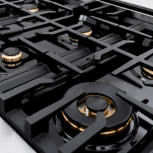 ZLINE Autograph Edition 48 in. Classic Gas Rangetop with 8 Burners and Porcelain Cooktop in Satin Stainless Steel with Champagne Bronze Accents (RTSZ-48-CB) brass burners and grates.