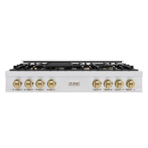 ZLINE Autograph Edition 48 in. Classic Gas Rangetop with 8 Burners and Porcelain Cooktop in Satin Stainless Steel with Champagne Bronze Accents (RTSZ-48-CB)