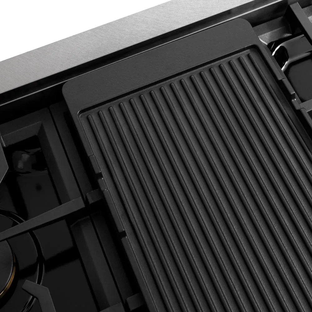 ZLINE Autograph Edition 48 in. Classic Gas Rangetop with 8 Burners and Porcelain Cooktop in Satin Stainless Steel with Matte Black Accents (RTSZ-48-MB)