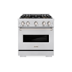 ZLINE 30 in. 4.2 cu. ft. Classic Gas Range with 4 Burner DuoPro™ Cooktop and Convection Gas Oven in Satin Stainless Steel (PCGRS-30) front.