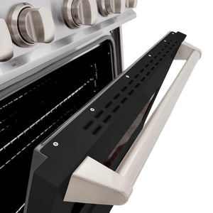 ZLINE 30 in. 4.2 cu. ft. Classic Gas Range with 4 Burner Cooktop and Convection Gas Oven in Stainless Steel with Black Matte Door (CGR-BLM-30) oven door detail.