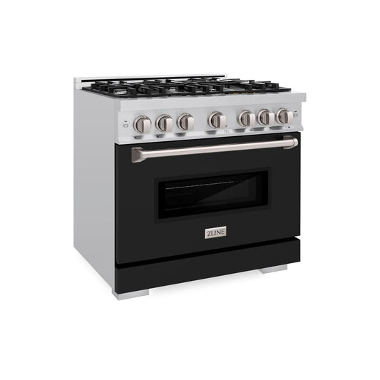 ZLINE 36 in. 5.2 cu. ft. Classic Gas Range with 6 Burner Cooktop and Convection Gas Oven in Stainless Steel with Black Matte Door (CGR-BLM-36)