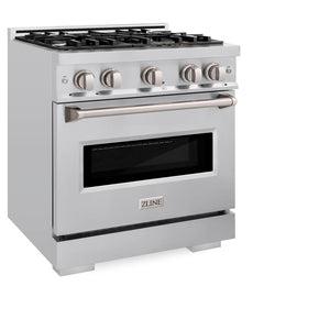 ZLINE 30 in. 4.2 cu. ft. Classic Dual Fuel Range with 4 Burner Gas Cooktop and Electric Convection Oven in Stainless Steel (CDR30) side, oven closed.