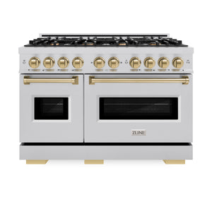 ZLINE Autograph Edition 48 in. 6.7 cu. ft. Classic Double Oven Dual Fuel Range with 8 Burner Gas Cooktop in Stainless Steel and Champagne Bronze Accents (CDRZ-48-CB)