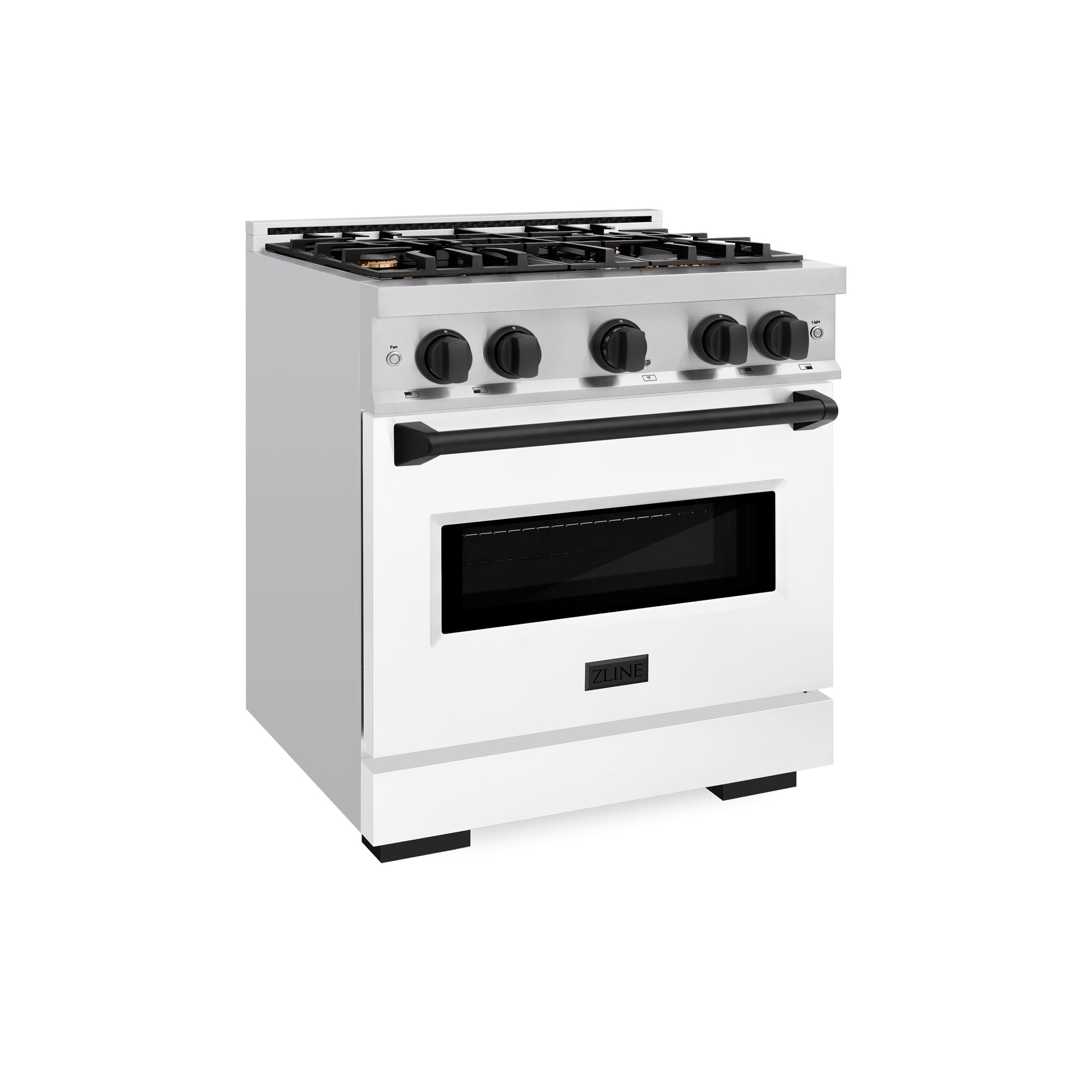 ZLINE Autograph Edition 30 in. 4.2 cu. ft. Classic Dual Fuel Range with 4 Burner Gas Cooktop and Electric Convection Oven in Stainless Steel with White Matte Door and Matte Black Accents (CDRZ-WM-30-MB)