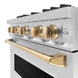 ZLINE Autograph Edition 30 in. 4.2 cu. ft. Classic Dual Fuel Range with 4 Burner Gas Cooktop and Electric Convection Oven in Stainless Steel with Polished Gold Accents (CDRZ-30-G)