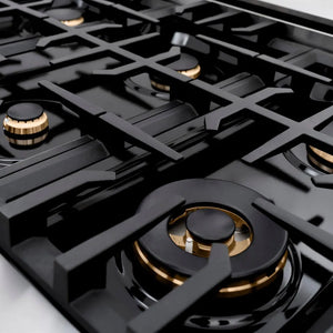 ZLINE 48 in. 6.7 cu. ft. Classic Double Oven Dual Fuel Range in Stainless Steel with 8 Brass Burners (CDR-BR-48) close-up, dual function brass burner and cast-iron grates from side.