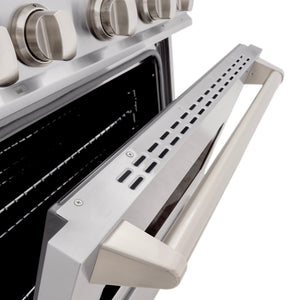 ZLINE 30 in. 4.2 cu. ft. Classic Gas Range with 4 Burner Cooktop and Convection Gas Oven in Stainless Steel (CGR30) oven door detail.