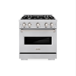 ZLINE 30 in. 4.2 cu. ft. Classic Gas Range with 4 Burner Cooktop and Convection Gas Oven in Stainless Steel (CGR30) front, oven closed.