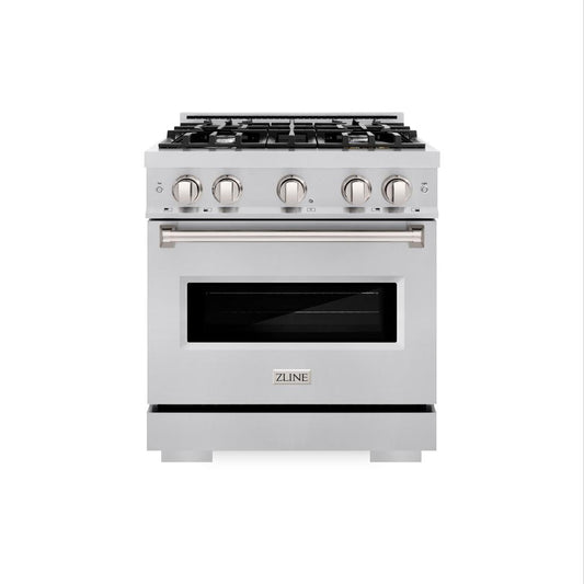 ZLINE 30 in. 4.2 cu. ft. Classic Gas Range with 4 Burner Cooktop and Convection Gas Oven in Stainless Steel (CGR30) front, oven closed.