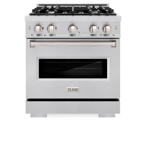 ZLINE 30 in. 4.2 cu. ft. Classic Gas Range with 4 Burner Cooktop and Convection Gas Oven in Stainless Steel (CGR30) front, oven closed.