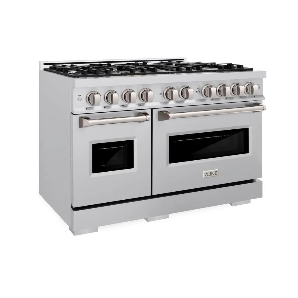 ZLINE 48 in. 6.7 cu. ft. Classic Double Oven Gas Range with 8 Burner Cooktop in Stainless Steel (CGR48) main image.