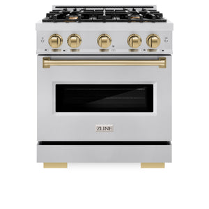 ZLINE Autograph Edition 30 in. 4.2 cu. ft. Classic Gas Range with 4 Burner Cooktop and Convection Gas Oven in Stainless Steel and Champagne Bronze Accents (CGRZ-30-CB)