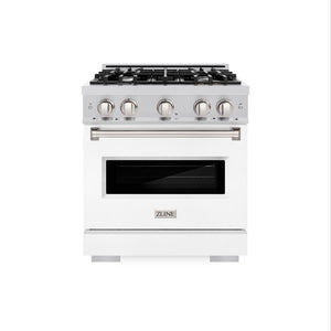 ZLINE 30 in. 4.2 cu. ft. Classic Dual Fuel Range with 4 Burner Gas Cooktop and Electric Convection Oven in Stainless Steel with White Matte Door (CDR-WM-30) front, oven closed.