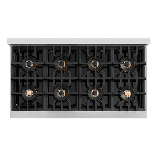 ZLINE 48 in. 6.7 cu. ft. Classic Dual Fuel Range with 8 Burner DuoPro™ Cooktop and Dual Ovens with White Matte Doors (PCDR-WM-48) top-down, above cooktop.