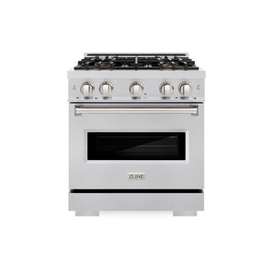 ZLINE 30 in. 4.2 cu. ft. Classic Dual Fuel Range with 4 Burner DuoPro™ Cooktop and Electric Convection Oven in Stainless Steel (PCDR30) front.