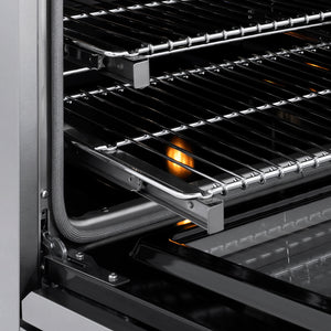 ZLINE 30 in. 4.2 cu. ft. Classic Dual Fuel Range with 4 Burner DuoPro™ Cooktop and Electric Convection Oven in Stainless Steel (PCDR30) close-up, Smooth Glide oven racks.
