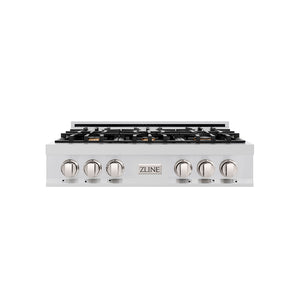 ZLINE 36 in. Classic Gas Rangetop with 6 Brass Burners and Porcelain Cooktop in Stainless Steel (RT-BR-36)