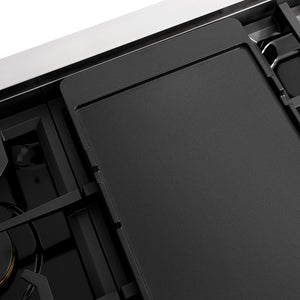 ZLINE 48 in. Classic Gas Rangetop with 8 Burners and Porcelain Cooktop in Stainless Steel (RT48) reversible griddle ribbed side.