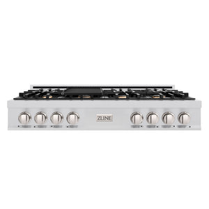 ZLINE 48 in. Classic Gas Rangetop with 8 Brass Burners and Porcelain Cooktop in Stainless Steel with Griddle (RT-BR-GR-48)