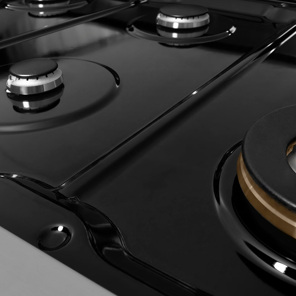 ZLINE 48 in. Classic Gas Rangetop with 8 Burners and Porcelain Cooktop in Stainless Steel with Griddle (RT-GR-48) black porcelain cooktop.