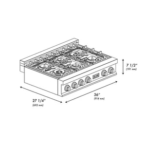 ZLINE 36 in. Classic Gas Rangetop with 6 Burners and Porcelain Cooktop in Stainless Steel (RT36)