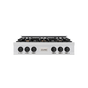 ZLINE Autograph Edition 36 in. Classic Gas Rangetop with 6 Burners and Porcelain Cooktop in Stainless Steel with Matte Black Accents (RTZ-36-MB)