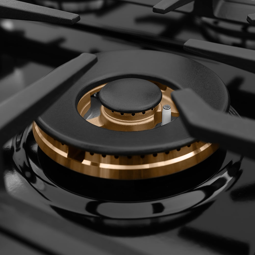 ZLINE Autograph Edition 48 in. Classic Gas Rangetop with 8 Burners and Porcelain Cooktop in Stainless Steel with Polished Gold Accents (RTZ-48-G) large burner.