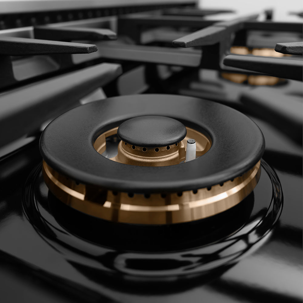 ZLINE 30 in. Classic Gas Rangetop with 4 Burner DuoPro™ Cooktop in Stainless Steel (PCRT30) close-up, DuoPro™ brass burner.