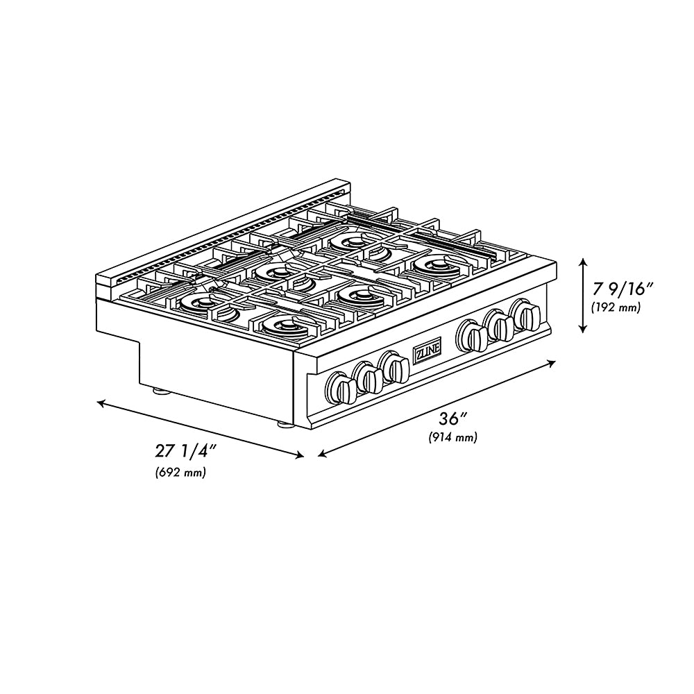 ZLINE 36 in. Classic Gas Rangetop with 6 Burner DuoPro™ Cooktop in Stainless Steel (PCRT36)