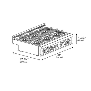 ZLINE 36 in. Classic Gas Rangetop with 6 Burner DuoPro™ Cooktop in Satin Stainless Steel (PCRTS-36)