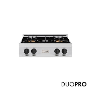 ZLINE Autograph Edition 30 in. Classic Gas Rangetop with 4 Burner DuoPro™ Cooktop in Stainless Steel and Matte Black Accents (PCRTZ-30-MB)